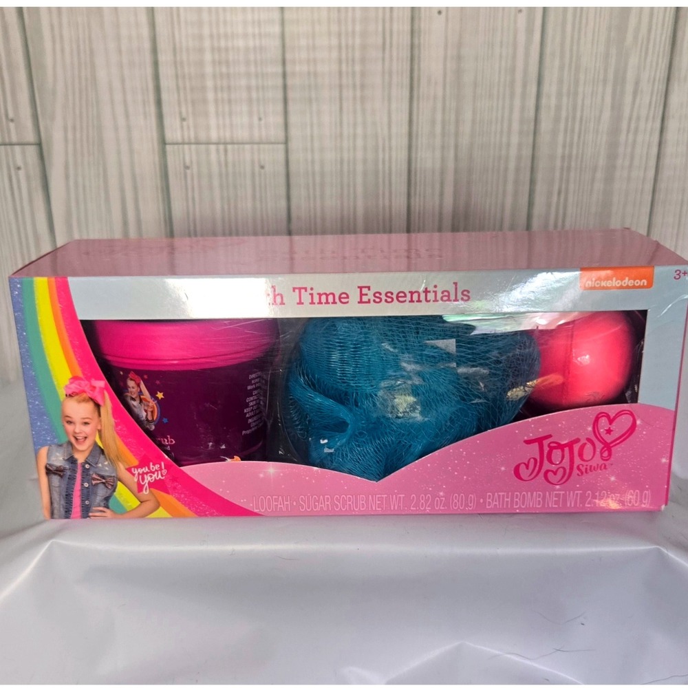 JoJo Siwa Bath Time Essentials Gift Set Sugar Scrub Loofah Bath Bomb Kids‎ NIB